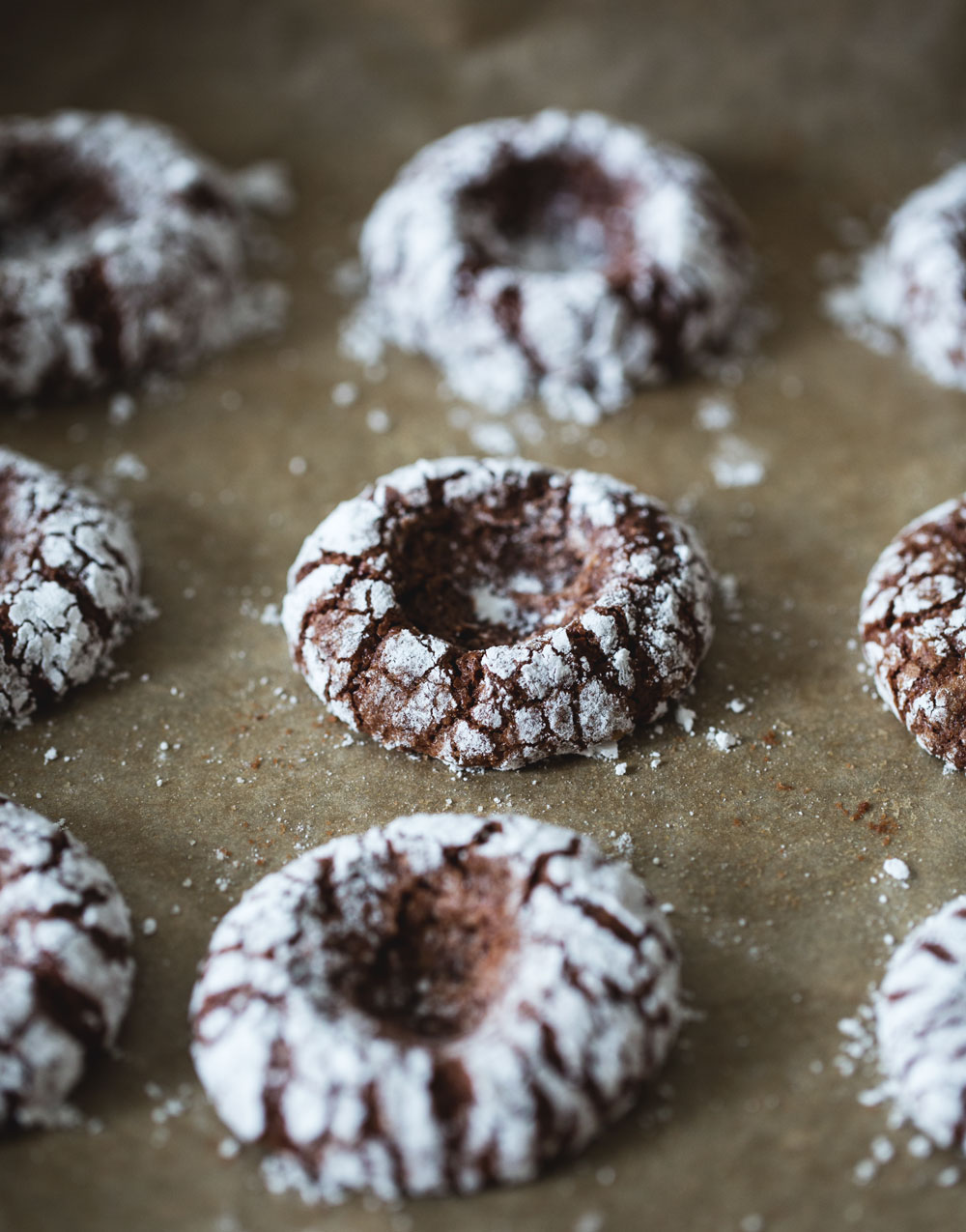 chocolate crinkle thumbprint cookies