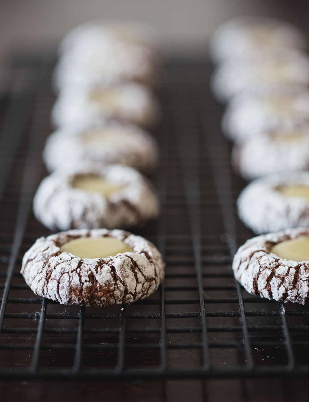 chocolate crinkle thumbprint cookies