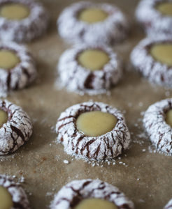 chocolate crinkle thumbprint cookies